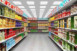 Beleuchtung von allgemeinen Bereichen im Supermarkt